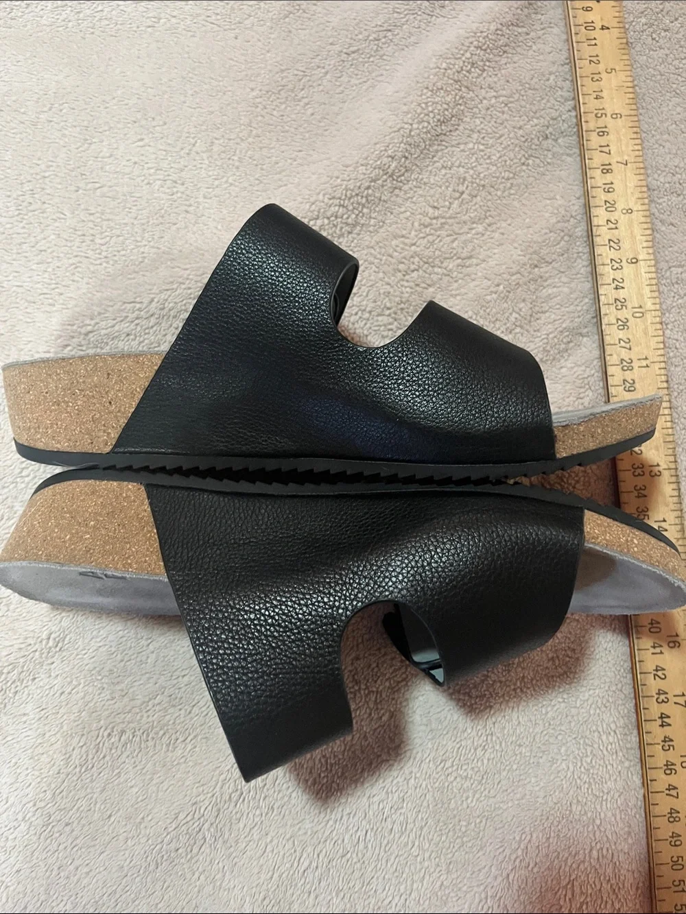 Abeo Gabie Black Dual-Strap Slide Sandals with Gray Footbed